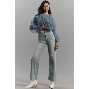 New Anthropologie The Colette Cropped High-Rise Wide-Leg Jeans by Maeve: Sparkle